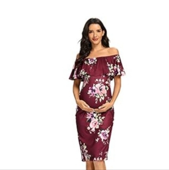 Elegant Floral Off-Shoulder Maternity Dress - Picture 1 of 3